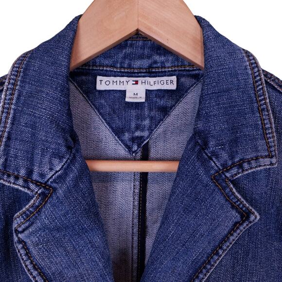 Vintage Tommy Hilfiger Women’s Denim Jacket Medium Blue Single Button Jean Coat - Picture 2 of 13